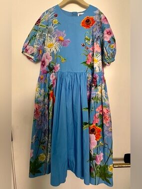 Molo Blue Floral Puff-Sleeve Girls' Dress Size 11-12 (EUR 146-152). Like New